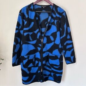 Parkhurst Vibrant Blue and Black Patterned Wool Blend Cardigan